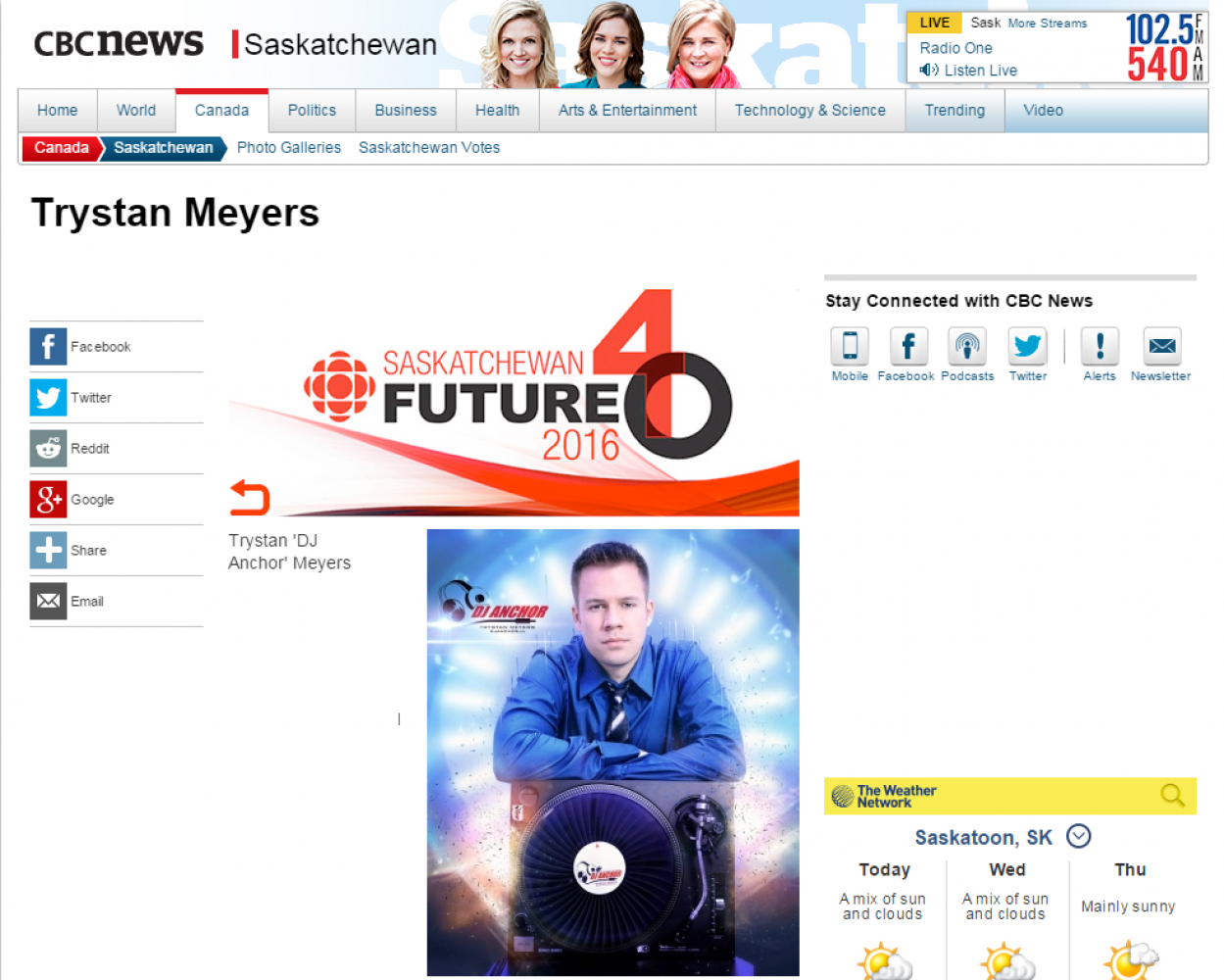 CBC Future 40 Saskatoon Saskatchewan - Dj Anchor Armed With Harmony