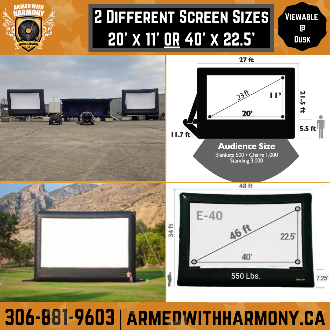 Saskatoon Saskatchewan YXE Pop Up Drive In Movie Screen Outdoor Theatre Cinema Under The Stars Armed With Harmony
