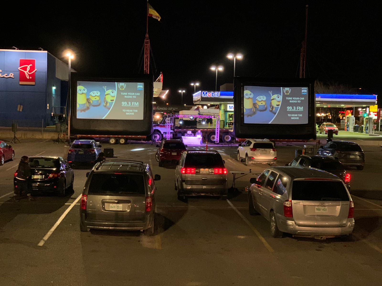 Saskatoon Saskatchewan YXE Pop Up Drive In Movie Screen Outdoor Theatre Cinema Under The Stars Armed With Harmony