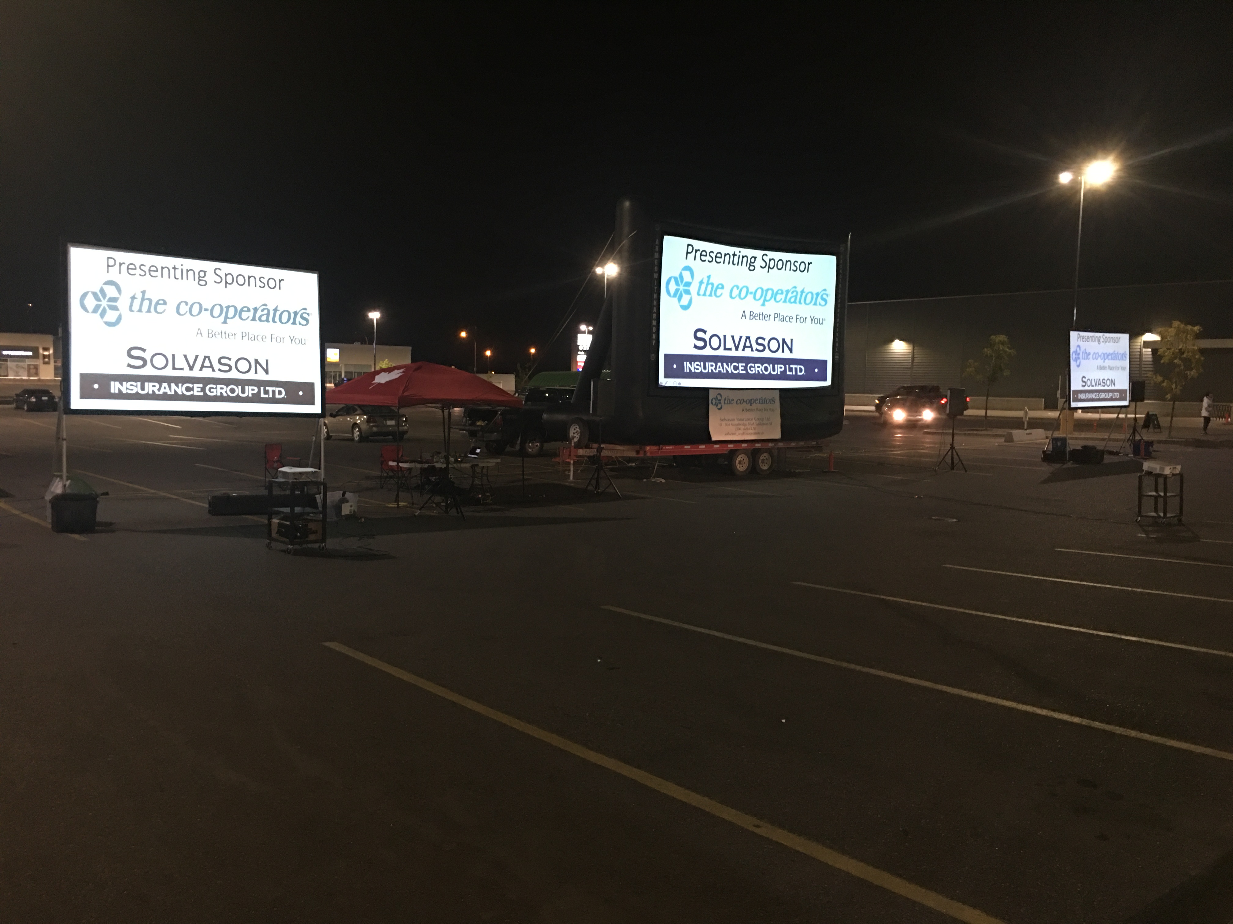 Saskatoon Saskatchewan YXE Pop Up Drive In Movie Screen Outdoor Theatre Cinema Under The Stars Armed With Harmony