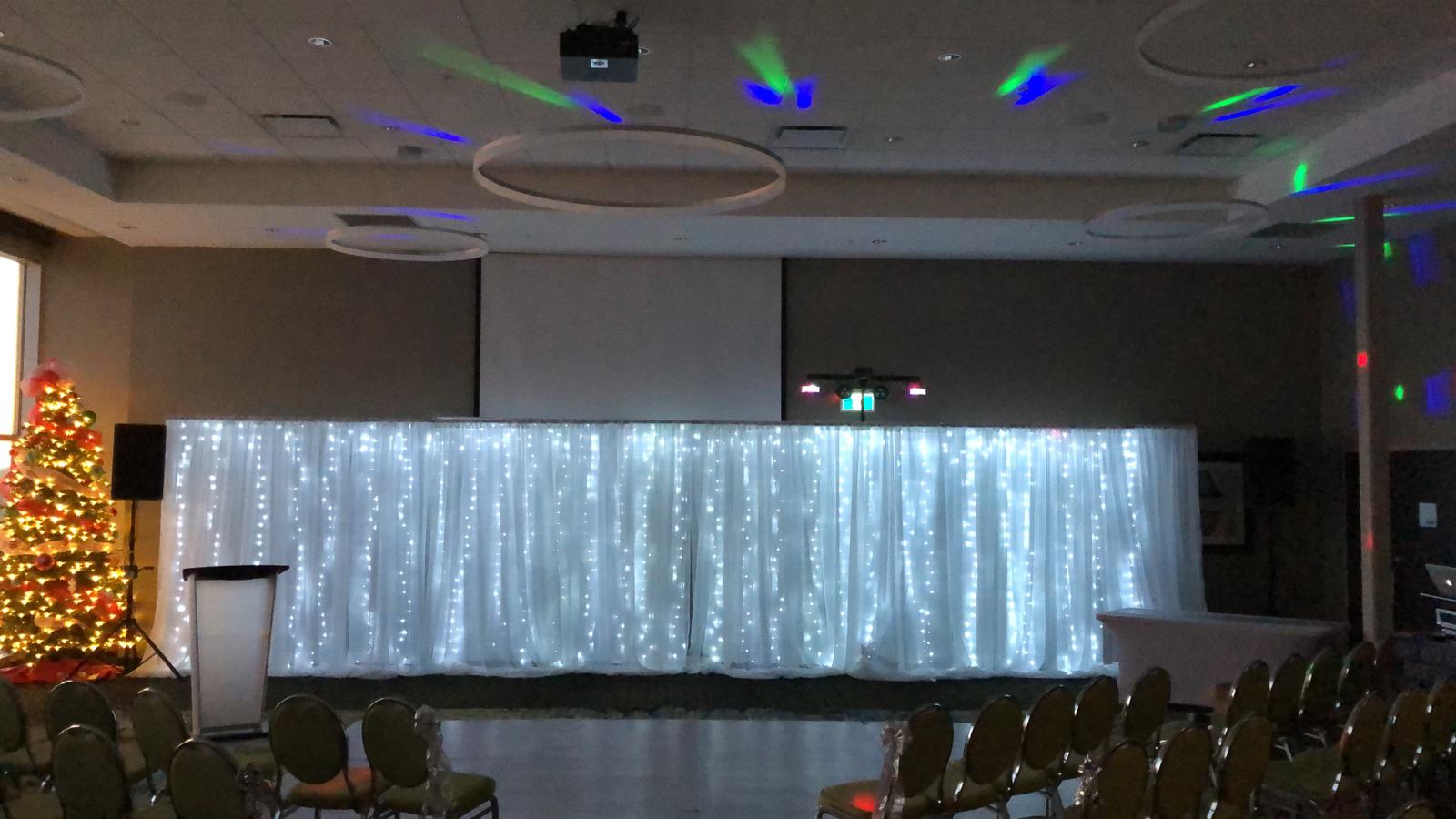 Saskatoon YXE Pipe Drape Rentals Wedding Head Table Backdrop Linen