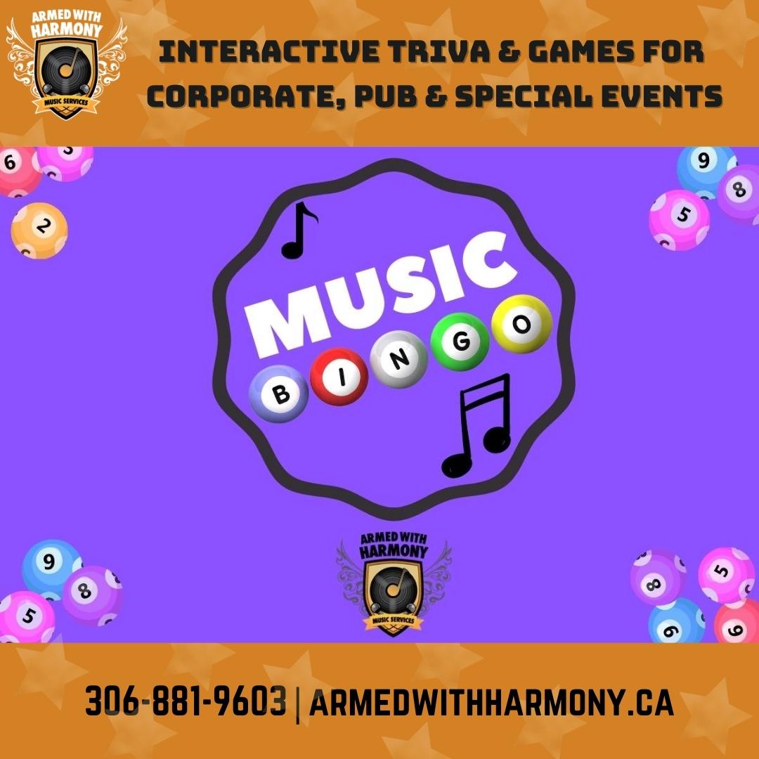 Saskatoon YXE DJ Entertainment Pub  Trivia Interactive Games Package Musical Bingo